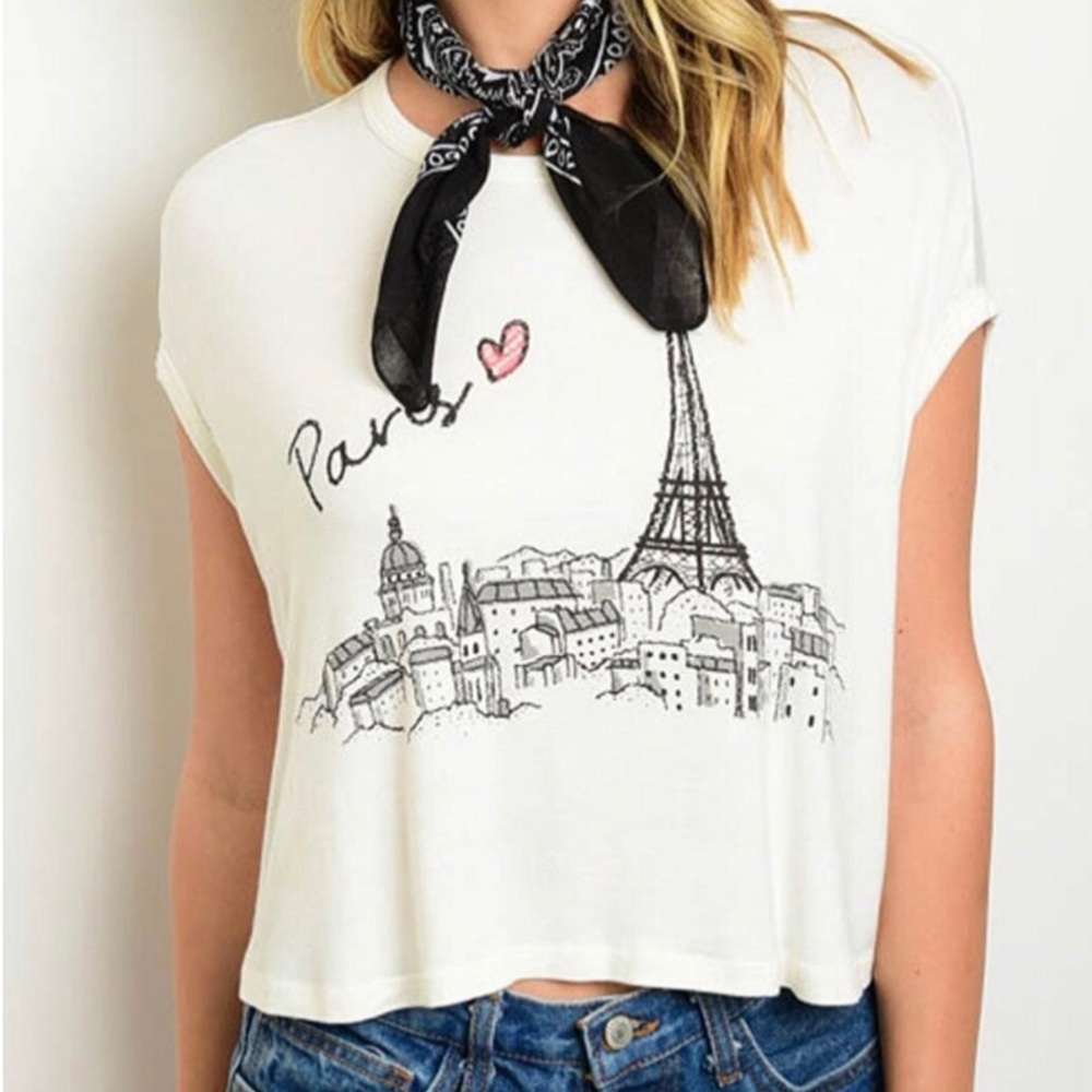 Eiffel tower paris relaxed crop top white